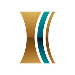 Persian Green and Gold Glossy Concave Lens Shaped Letter I Icon