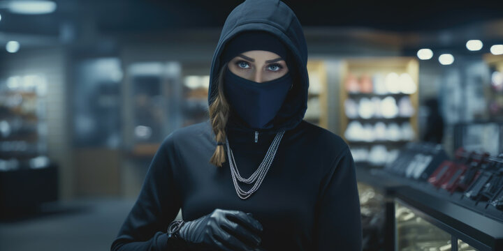 A Woman Is Pictured Wearing A Mask And Gloves While Inside A Store. This Image Can Be Used To Illustrate Safety Precautions During A Pandemic Or For Articles Related To Health And Hygiene