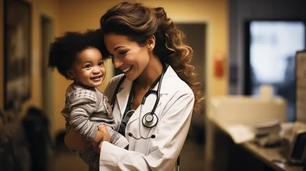 Fotobehang un médecin pédiatre avec le sourire et un enfant génération IA © David