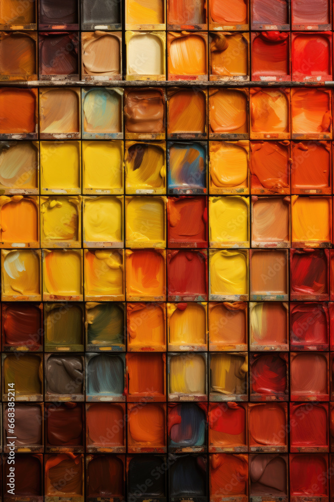 Poster A vibrant and colorful glass wall covered in splashes of various paint colors. This image can be used to add a modern and artistic touch to any creative project