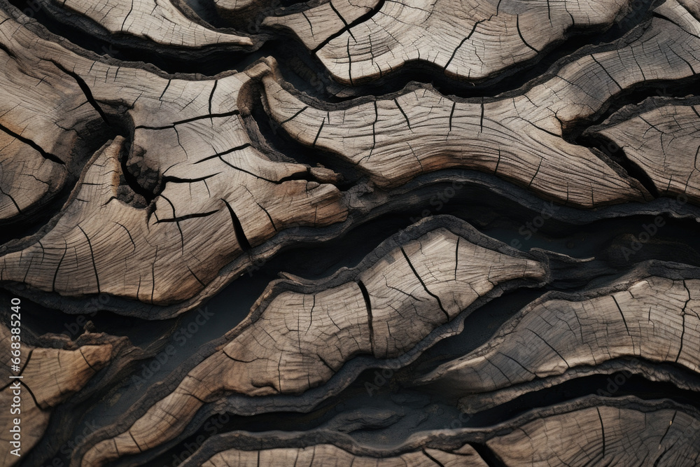 Poster a detailed close-up of the natural texture and grain of a piece of wood. this image can be used for 