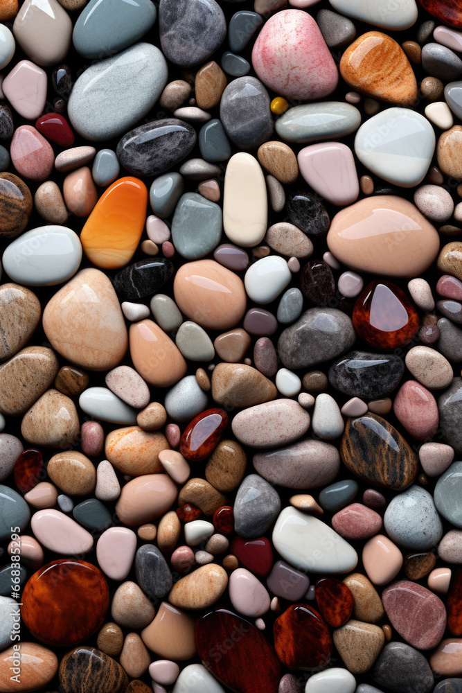 Poster A close-up view of a collection of rocks and pebbles. This image can be used to depict nature, geology, or as a background for various design projects