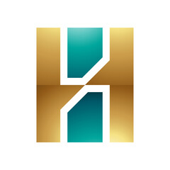 Persian Green and Gold Glossy Letter H Icon with Vertical Rectangles