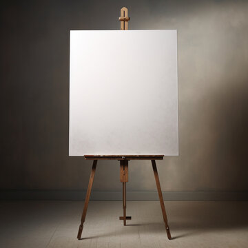 Fondo de estilo mockup con detalle y textura de lienzo en blanco sobre caballete de madera