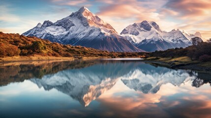 Fototapeta na wymiar A tranquil lake mirroring the majestic peaks of the Andes