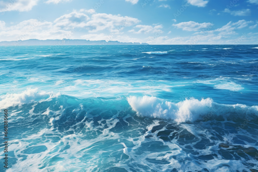 Aufkleber a powerful image capturing the force of waves crashing onto a large body of water. this picture can 