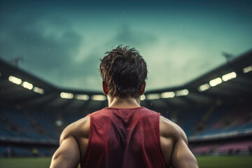 A man standing in front of a soccer field. This image can be used to depict sports, fitness, or...
