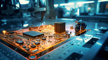 electronic circuit board or motherboard  - obrazy, fototapety, plakaty