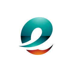 Persian Green and Orange Glossy Lowercase Letter E Icon with Soft Spiky Curves