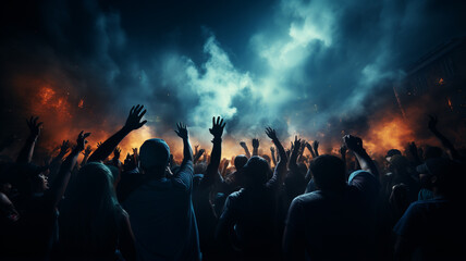 Fototapeta na wymiar crowd of people raising their hands at a concert