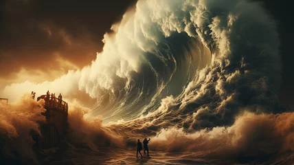 Fotobehang A huge terrifying wave threatens destruction © Daniel