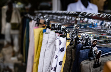 Cotton clothes on hangers