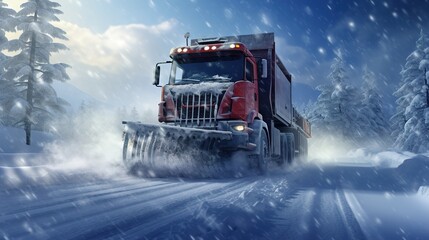 Snow plow clearing road after winter snow storm. Ai generative - obrazy, fototapety, plakaty