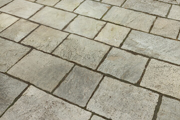 Dirty garden patio paving slabs, UK