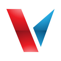 Red and Blue Glossy Geometrical Shaped Letter V Icon