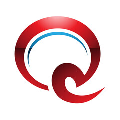 Obraz premium Red and Blue Glossy Hook Shaped Letter Q Icon