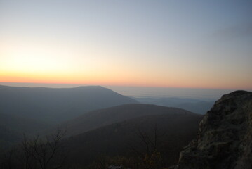 Bright Orange Spring Sunrise Over the Blue Ridge Mountains Shenandoah Valley Hiking View Soft Glow of Dawn New Beginnings Positivity and Optimism