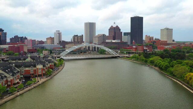 Beautiful Aerial View of the Frederick Douglas Bridge in Rochester, NY. 
