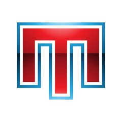 Red and Blue Glossy Letter M Icon with an Outer Stripe