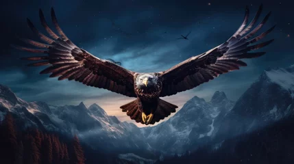 Foto op Canvas A large eagle flying over a mountain range © Maria Starus