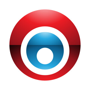 Red and Blue Glossy Letter O Icon with Nested Circles