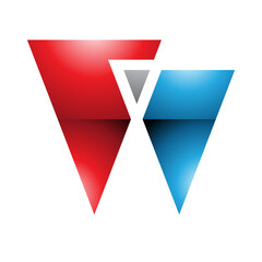 Red and Blue Glossy Letter W Icon with Triangles