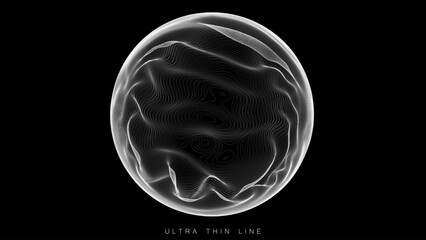 Ultra thin line fluid geometry. Dynamic vector distorted spheres.