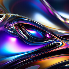 Fondo abstracto con formas siunosas y difuminado de luz sobre superficie metalica con tonos iridiscentes