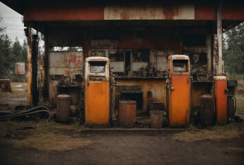 old abandoned pumps in the retro gas station