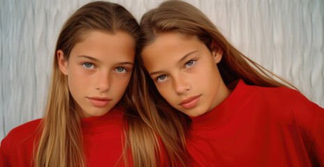 Portrait of girl twins - obrazy, fototapety, plakaty