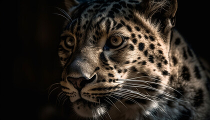 Naklejka premium Majestic feline staring, wildcat beauty in nature, tranquil wilderness generated by AI