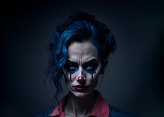 Portrait of a sensual but scary female clown