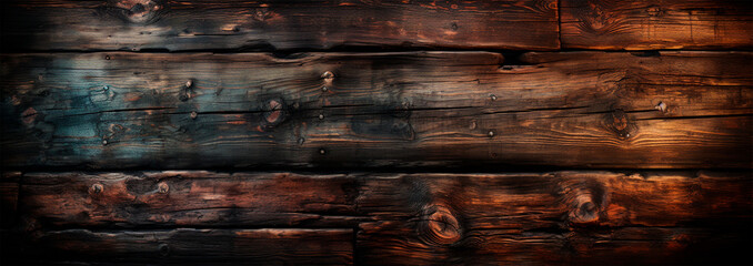 Dark wood texture, wooden panoramic background - AI generated image - obrazy, fototapety, plakaty