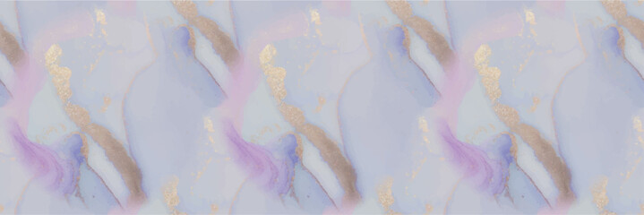 Marble Blue Ink. Pink Water Color Paint. Gold