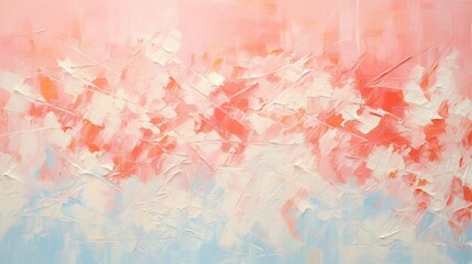 Cross hatching brush strokes, scratched paint by palette knife bright contemporary painting, oil on canvas. Coral colour art