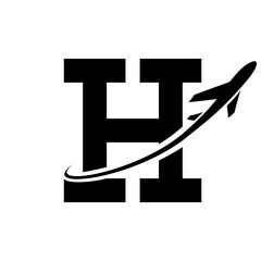 Black Antique Letter H Icon with an Airplane