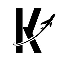 Black Futuristic Letter K Icon with an Airplane