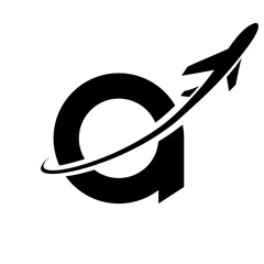 Black Lowercase Letter A Icon with an Airplane