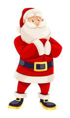 Smiling Santa Claus in red suit standing alone. Christmas holiday cartoon character. Isolated. PNG Illustration.