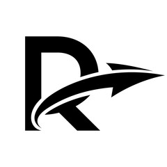 Black Uppercase Letter R Icon with an Arrow
