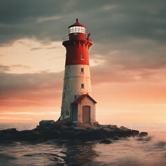 Naklejka premium Vintage Kodachrome Style Rendering of a Conceptual Lighthouse Shot