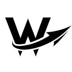 Black Uppercase Letter W Icon with an Arrow