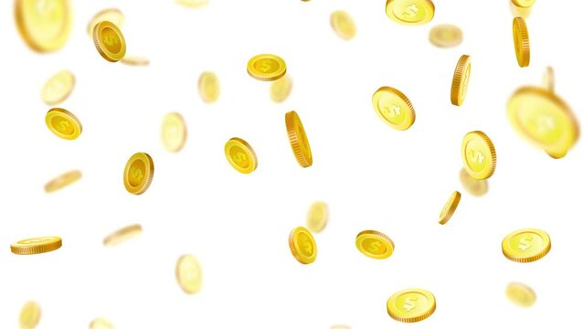 Golden coins falling from the sky animation 4k