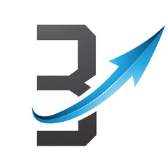 Blue and Black Futuristic Letter B Icon with a Glossy Arrow