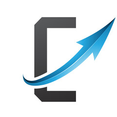 Blue and Black Futuristic Letter C Icon with a Glossy Arrow