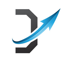 Blue and Black Futuristic Letter D Icon with a Glossy Arrow