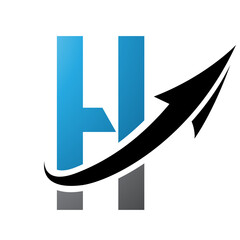 Blue and Black Futuristic Letter H Icon with an Arrow