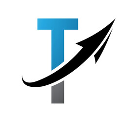 Blue and Black Futuristic Letter T Icon with an Arrow