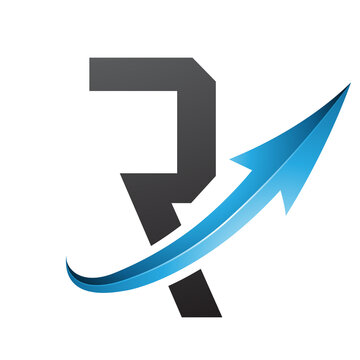 Blue and Black Futuristic Letter R Icon with a Glossy Arrow
