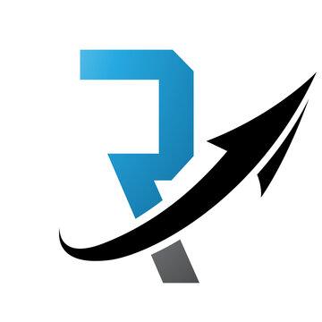 Blue and Black Futuristic Letter R Icon with an Arrow